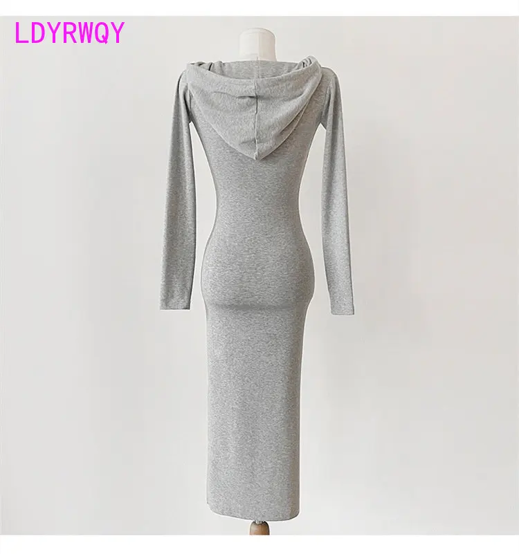 South Korea 2022 autumn winter new slim sexy dress shows the figure leisure temperament long sleeve hooded woman