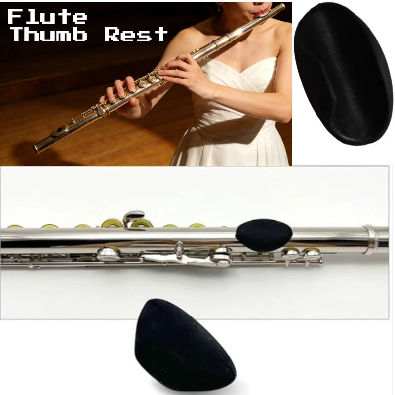 3Pcs Black Flute Thumb Rest Cushion, Soft Silicone Finger Cover for Flute Wind Instrument