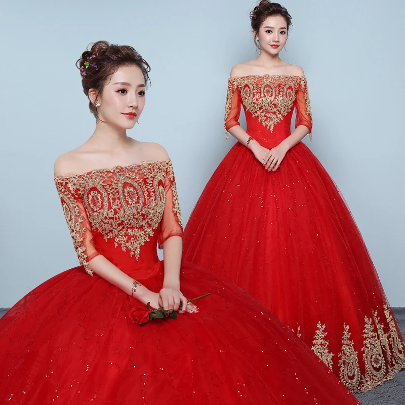 Gaun Pengantin Merah Gaun Pernikahan Pengantin Baru Ukuran Plus Gaun Pesta Berenda Gaun Retro Vestidos De Novia