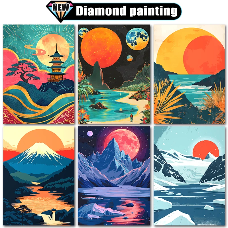 

Large size DIY Diamond Art Painting Kits Sunset sea view landscape Home Decor Full Square&Round mosaic embroidery Cross stitch