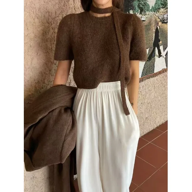 

Faionable round Ne Scarf ort Sve Knitted Sweater Base Layer Korean Sle Women's Spring Autumn Winter Inner Wear Top