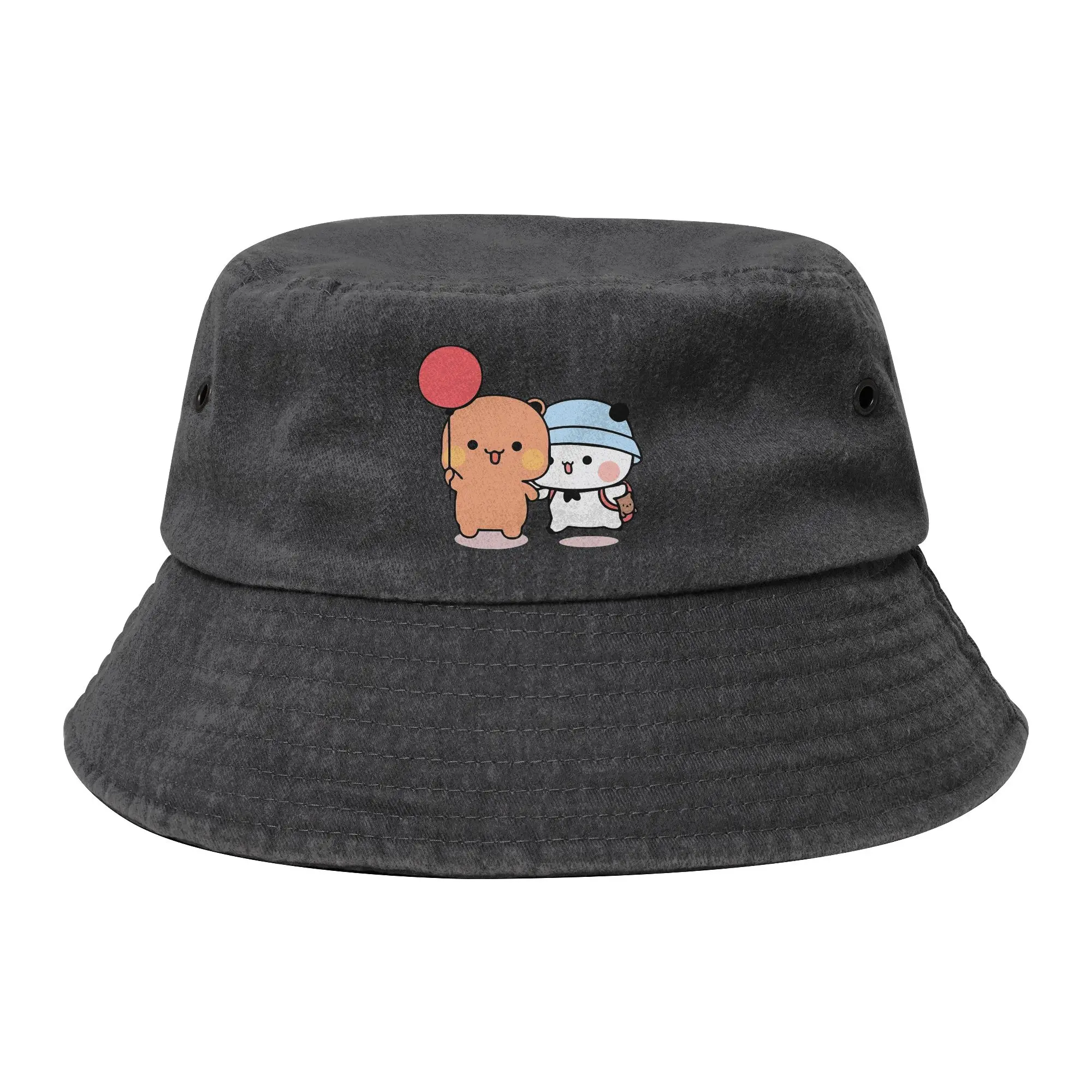 Unisex Distressed Washed Bucket Hat Bear Panda Cartoon Balloon Anime  Vacation Fishing Caps Bubu And Dudu Bob Hat Gift Idea