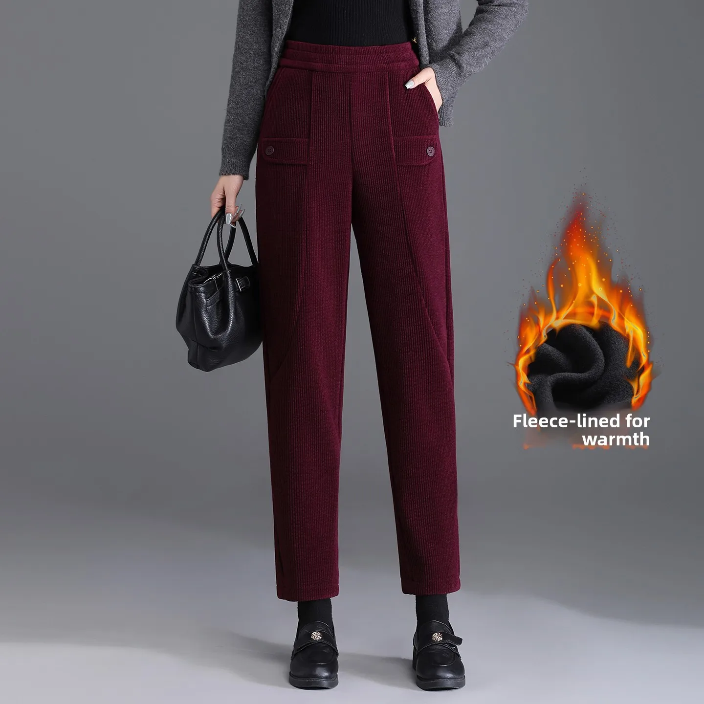 

Женские вельветовые брюки-карго с высокой талией, на флисовой подкладке, теплые зимние, маленький размер, для полных женщин, утягивающие, длиной 7/8, фасон «морковка»