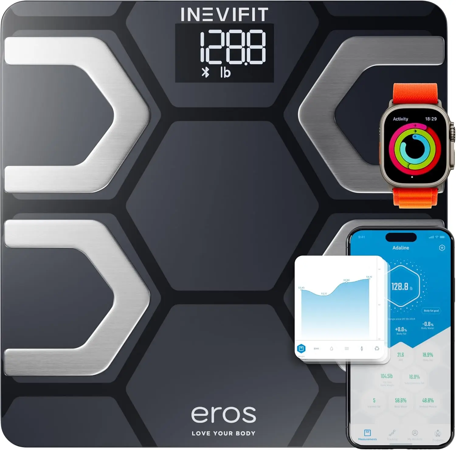 

EROS Bluetooth Body Fat Scale Smart BMI Highly Accurate Digital Bathroom Body Composition Analyzer with Wireless Smartphone