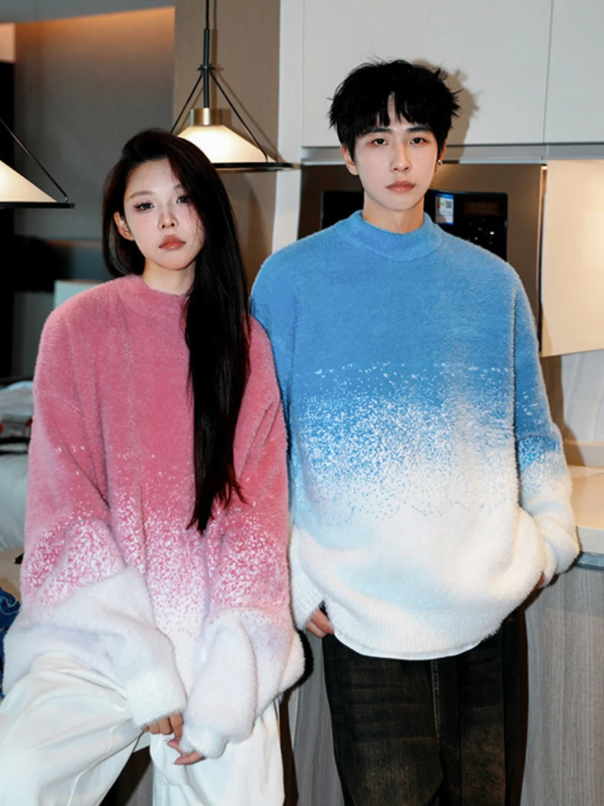 

Couple's adient Thiened Knitted Sweater Korean Sle Lazy Coat Mink Imitation Winter Casual Loose Fit Long Sve round Ne