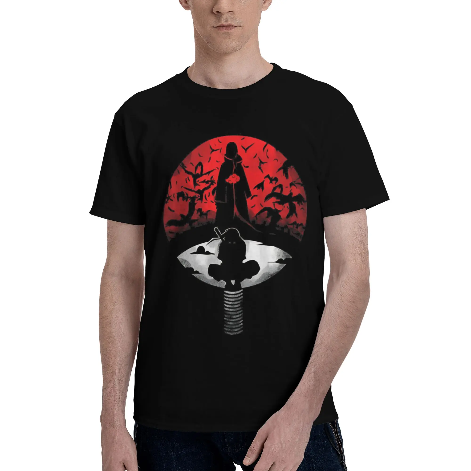 Itachi Uchiha  Red Moon Akatsuki Design  Naruto Shadow Art  Graphic 100% Cotton T-Shirt Bandai NARUTO Tops Tees For Men