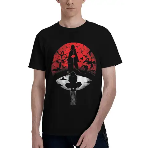 Itachi Uchiha  Red Moon Akatsuki Design  Naruto Shadow Art  Graphic 100% Cotton T-Shirt Bandai NARUTO Tops Tees For Men