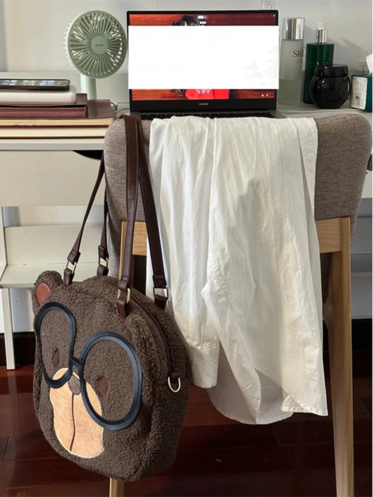 

Кремовая сумка-тоут с медведем, милая плюшевая сумка через плечо большой емкости с героями мультфильмов