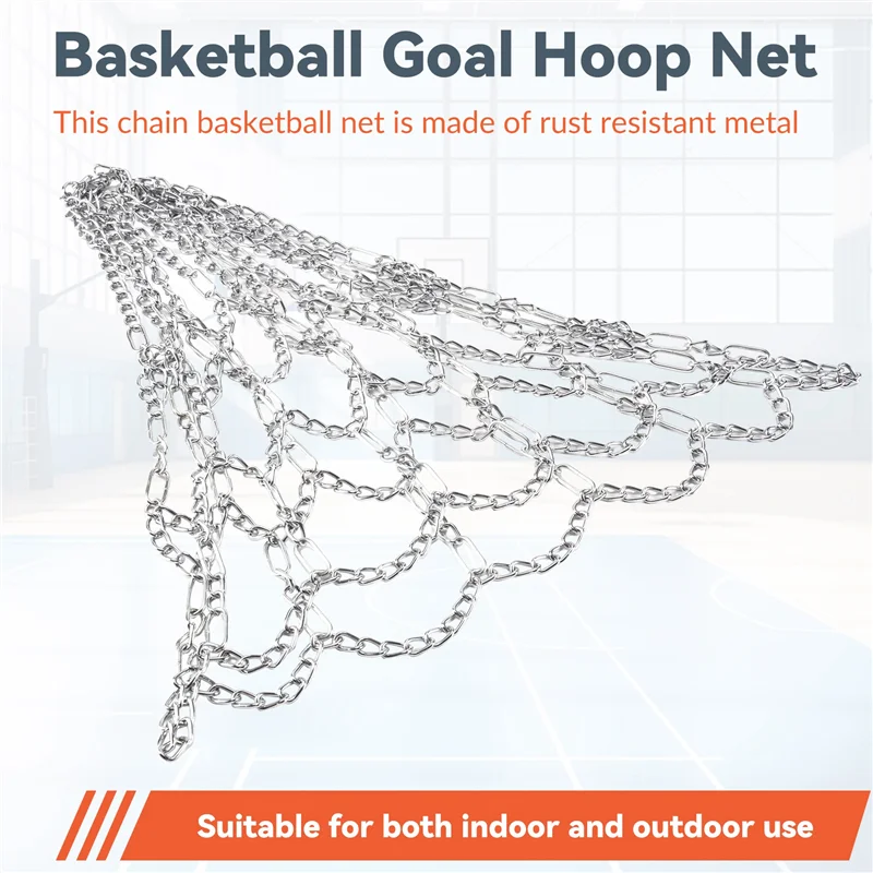 YHOLI-Sport Rede de basquete com corrente de ferro ao ar livre 12 laços Rede de substituição de gol de basquete resistente padrão