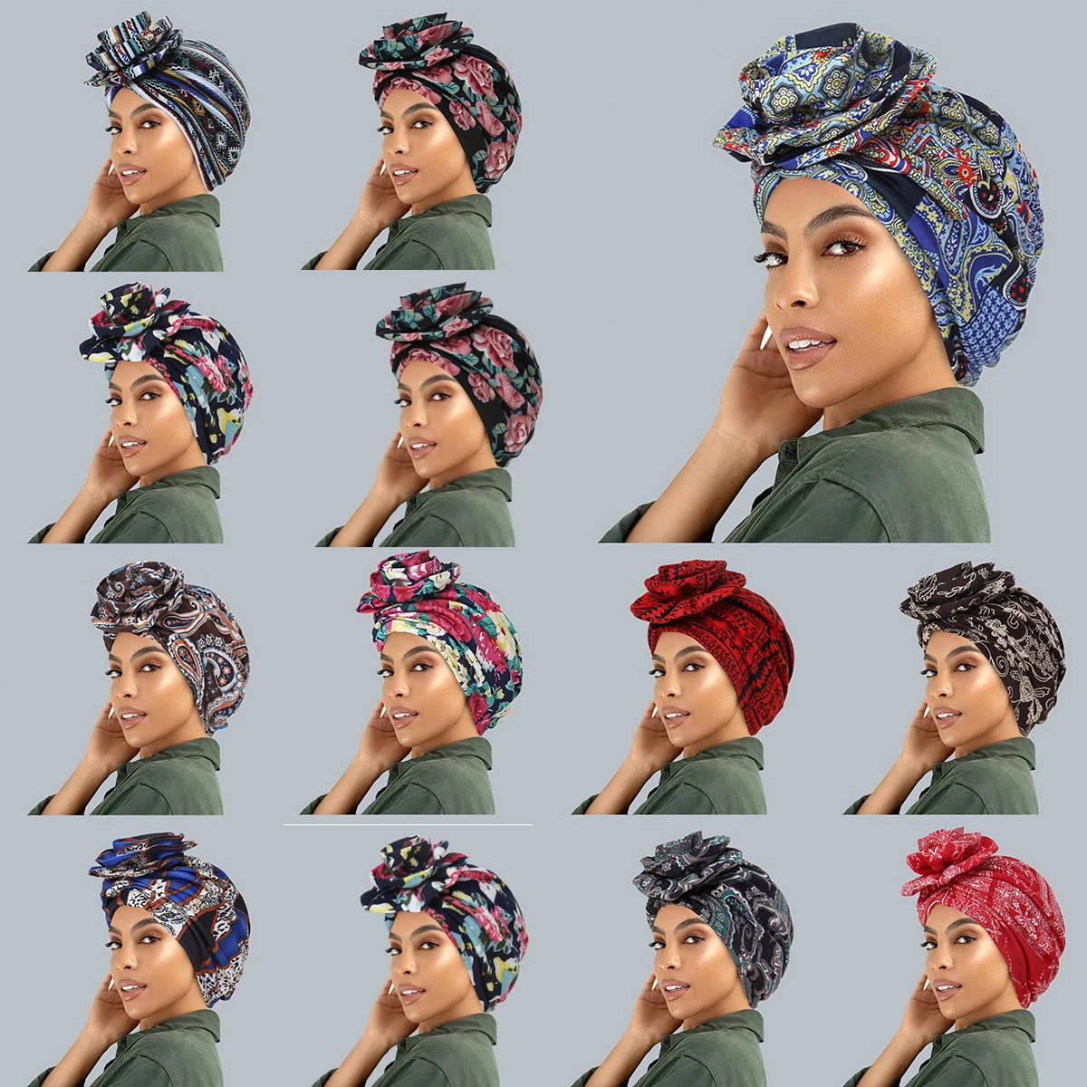 New Muslim Print Hijab Indian Turban Flower Headscarf Bonnet African Headties Chemo Cap Beanie Hair Loss Headwrap Turbante Mujer