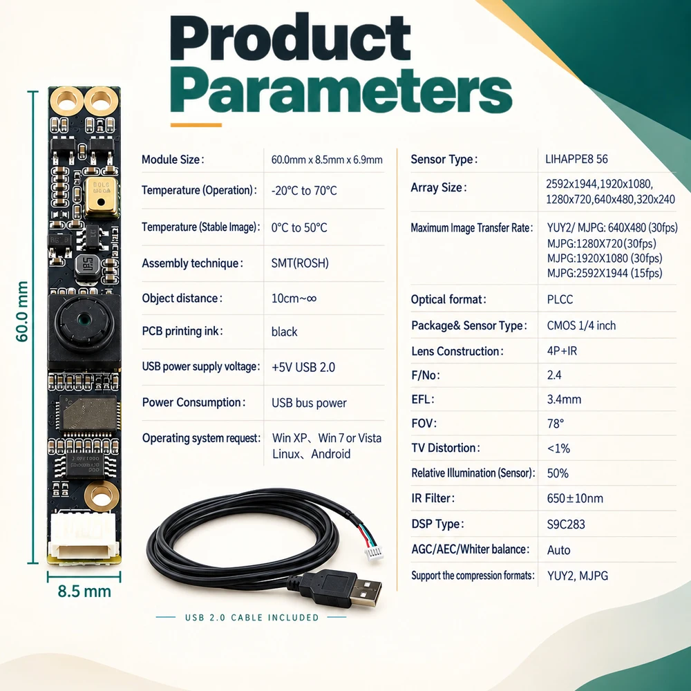 NEUES OV5648 USB-Kameramodul 78 Grad Autofokus AF mit Mikrofon 2592*1944 HD 5MP Treiberfreies UVC für Win Android IOS Linx – Detail 4