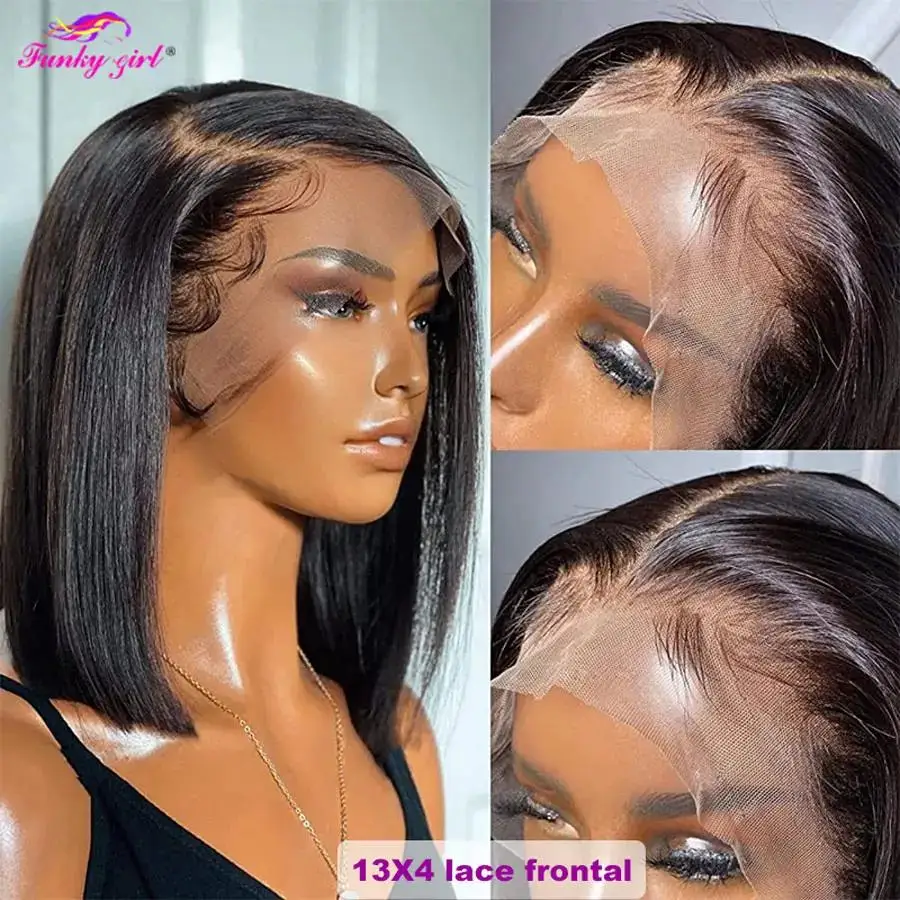 Straight Lace Frontal Bob 13x4 Wig 8-14 Inches Pre Plucked 100% Real Human Hair Wigs Brazilian Remy Bone Straight Bob Super Sale