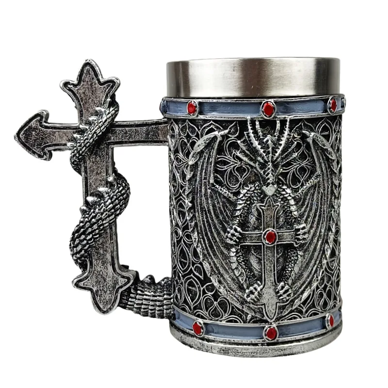 

Пивная кружка с крестообразной ручкой птерозавра, 3D стерео рельефная большая емкость, смола, бокал для вина из нержавеющей стали, подарок на праздник