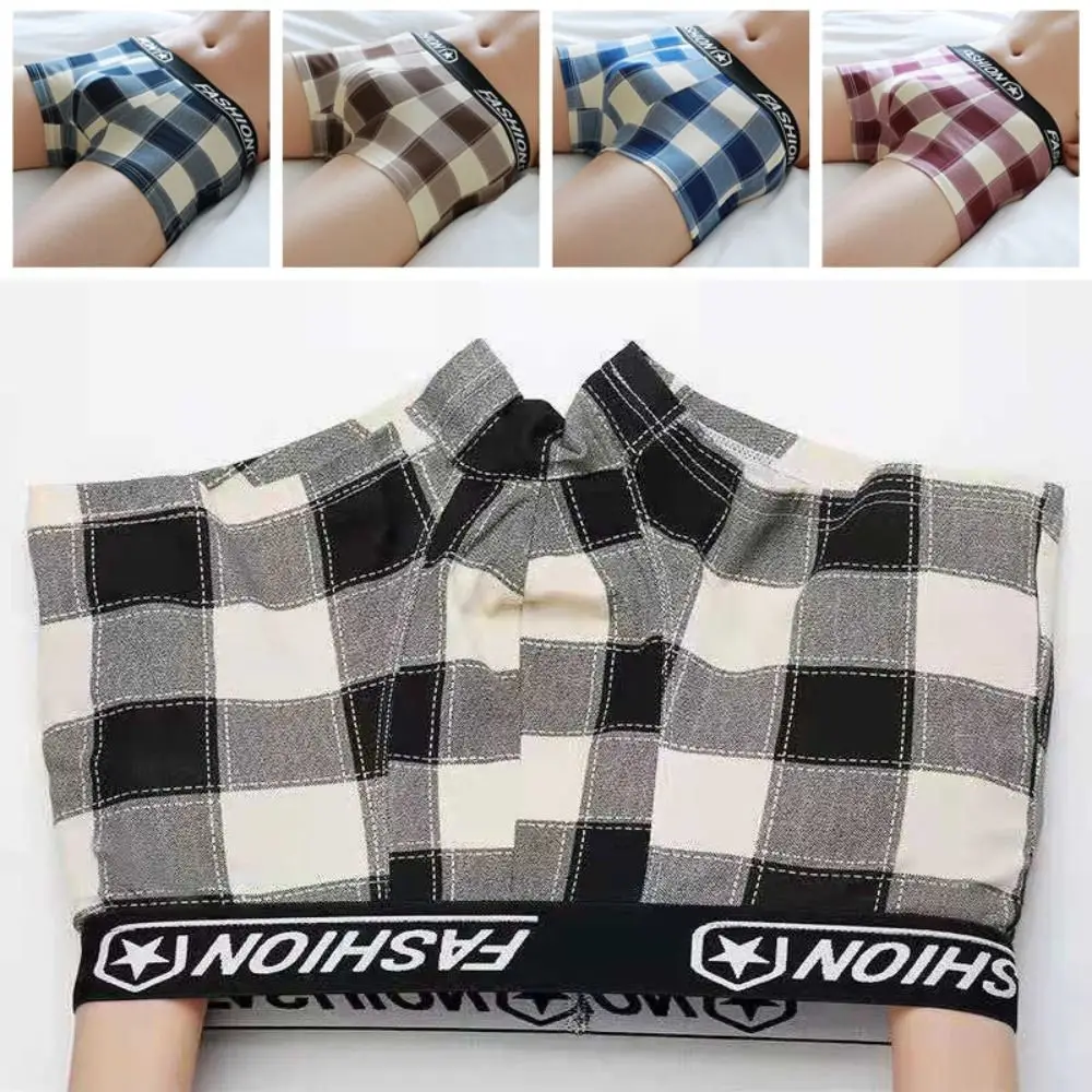 

5PCS Breathable Striped Grid Men Underwear Plaid Letter Boxer Shorts Male Lingerie Mid-Waist Seamless Panties Male