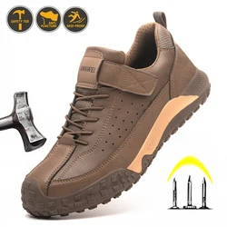 Men Composite Toe Work Shoes Sneakers Indestructible Anti-smash Anti-puncture Leather Safety Shoes Protective Boots