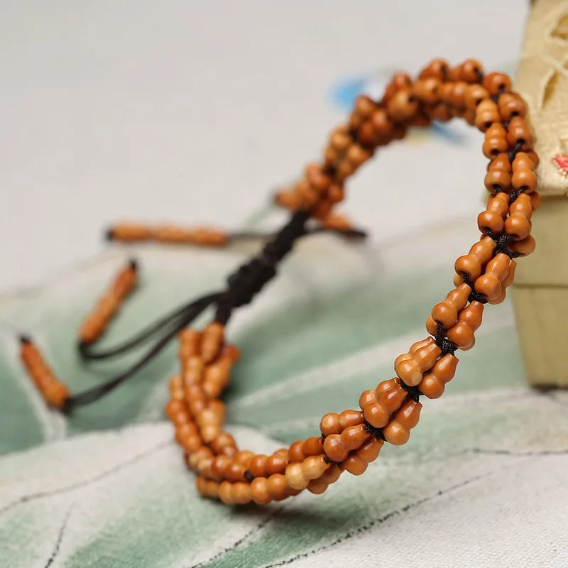 Chinese Style Vintage Lucky Gourd Shaped Olive Nut Beaded Hand Braided Unisex Adjustable Bracelet Prayer Beads Wristband For Goo