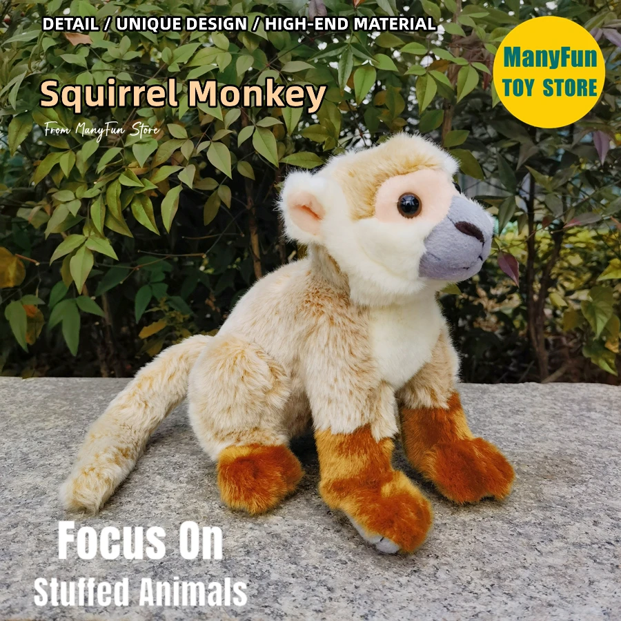 Realistic Squirrel Monkey Plush Toy Lifelike Saimiri sciureus Stuffed Animal Jungle Monkey Plushie, Lemur Doll Collectors