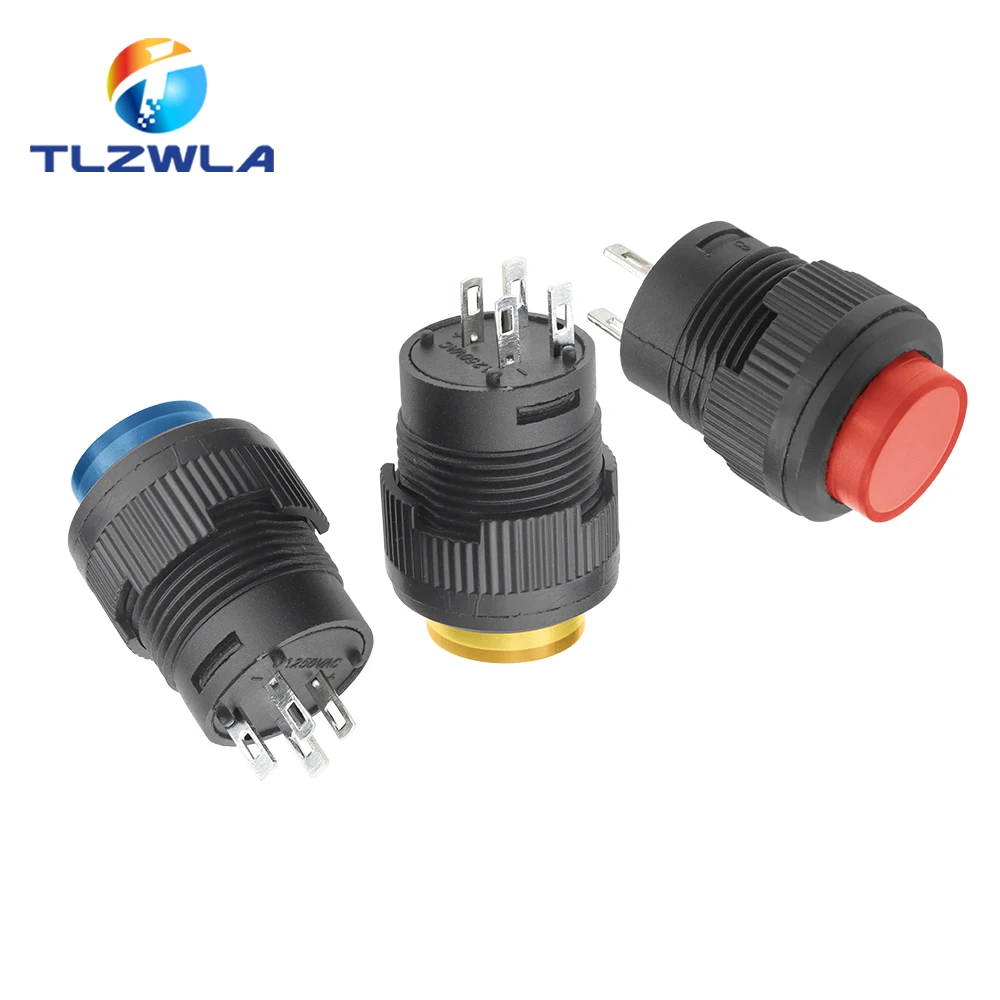 5PCS R16 Przycisk wyłącznika zasilania R16-503 Niebieski Żółty Biały LED R16-503B R16-503A Przycisk zatrzaskowy 2P 4P Samoblokujący Bez resetowania blokady — zdjęcie 4