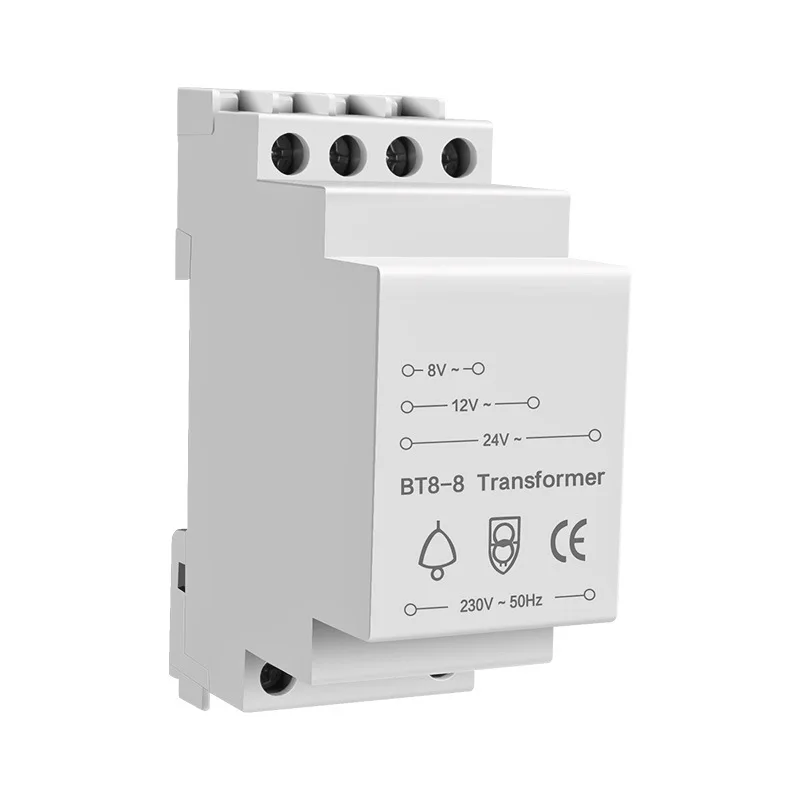 Doorbell Transformer 8-24V Bell Transformer 230V AC Inputs 8V 12V 24V Exports Din Rail Mounted Supports Multiple Outputs White
