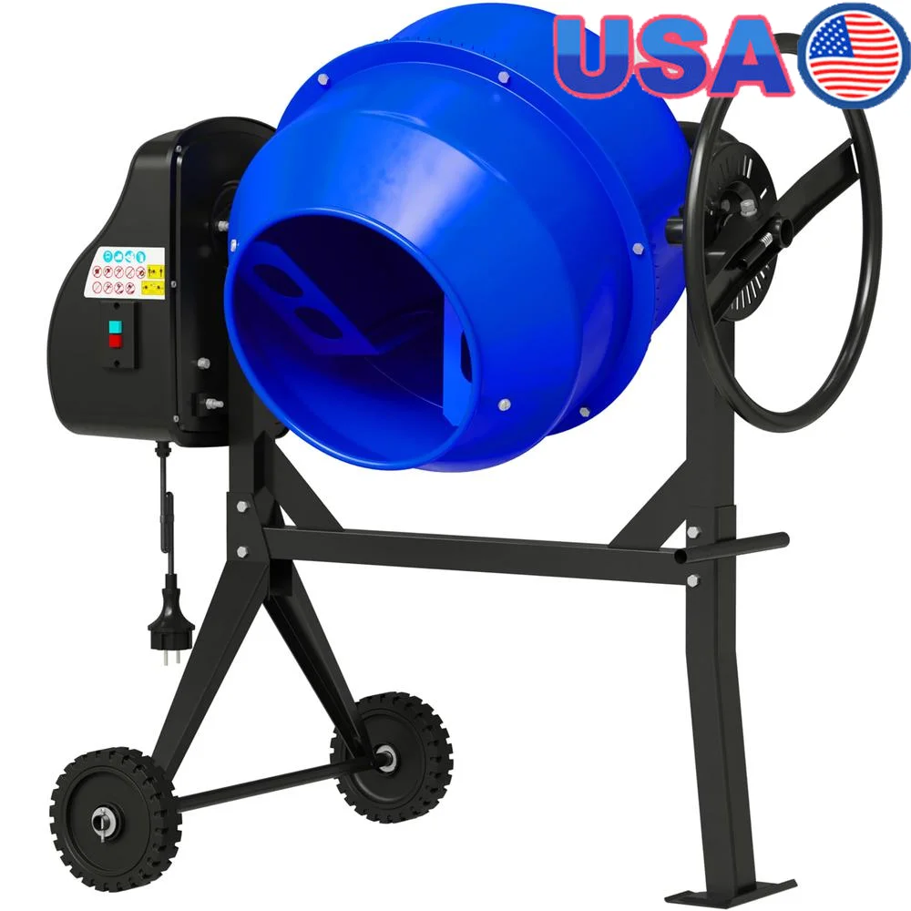 Portable Electric Cement Mixer Machine 120L 4.3 Cu.Ft. 450W 3/5HP with Wheel and Stand Mixing Stucco Gray