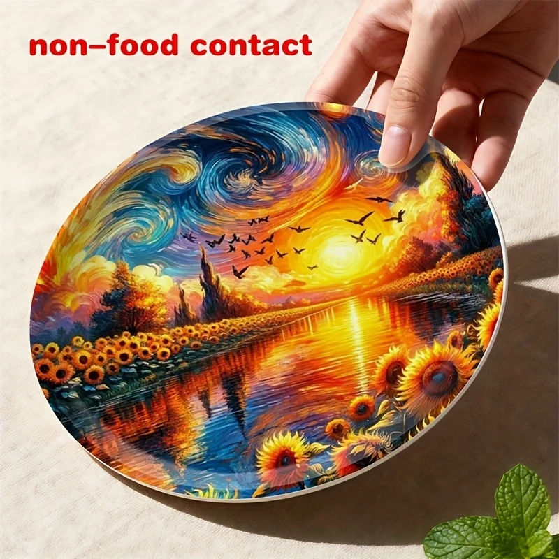 1pc Sunflower Ceramic Wall Plate - Contemporary Round Decorative Plate with Sunflower & 