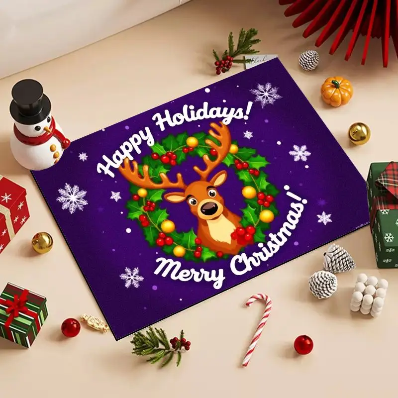 VIKAMA Snow & Star Christmas Diatom Mud Door Mat, Non-Slip Washable Xmas Area Rug for Entryway Front Door Living Room Kitchen