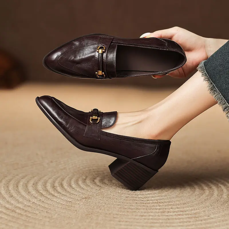 2026 new spring autumn women pumps natural leather 22-25cm cowhide+pigskin pointed toe women shoes fashion high heel loafers