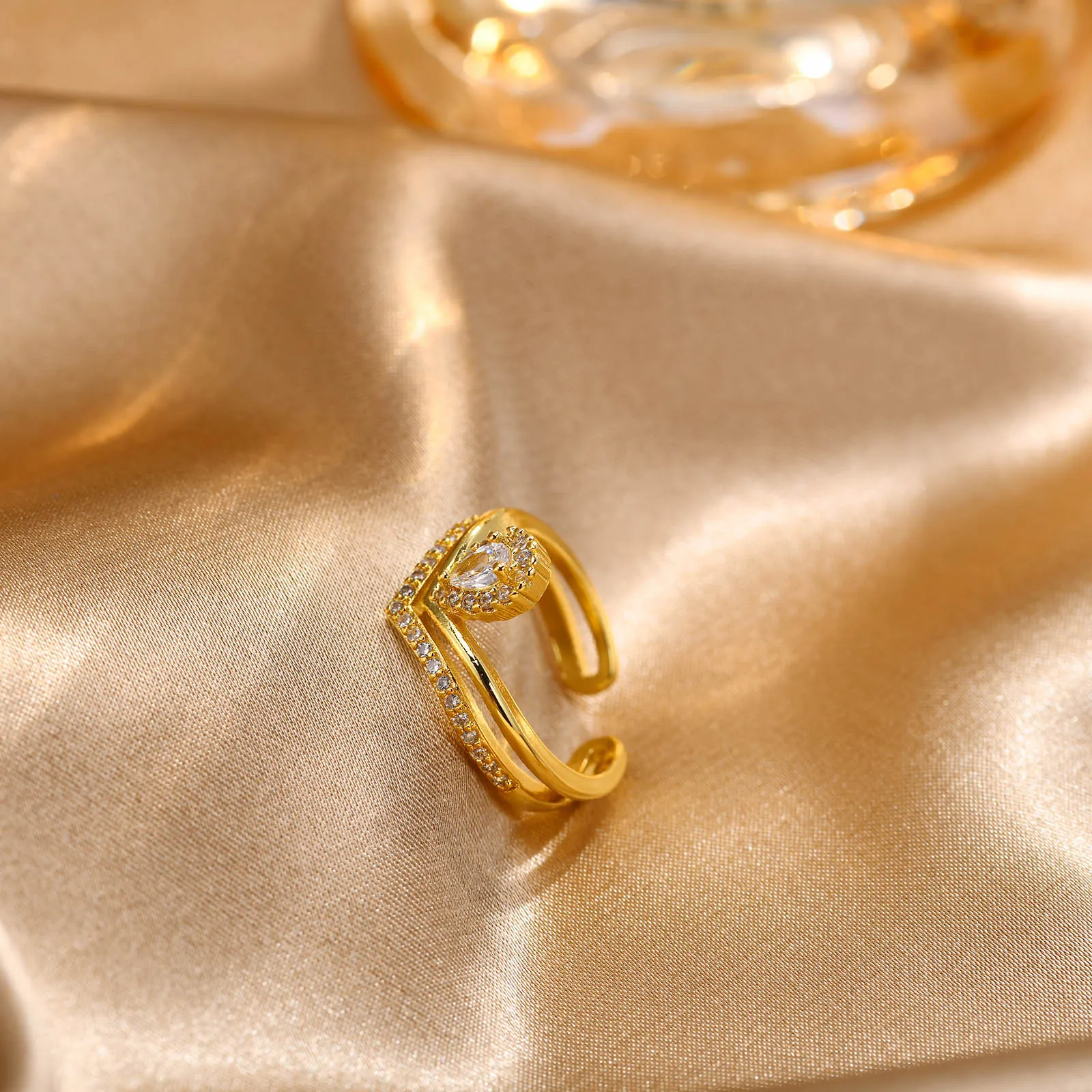 خواتم الخطبة زركونيا مكعب للنساء ، حلقة مفتوحة من الحجر دروبوتر #6