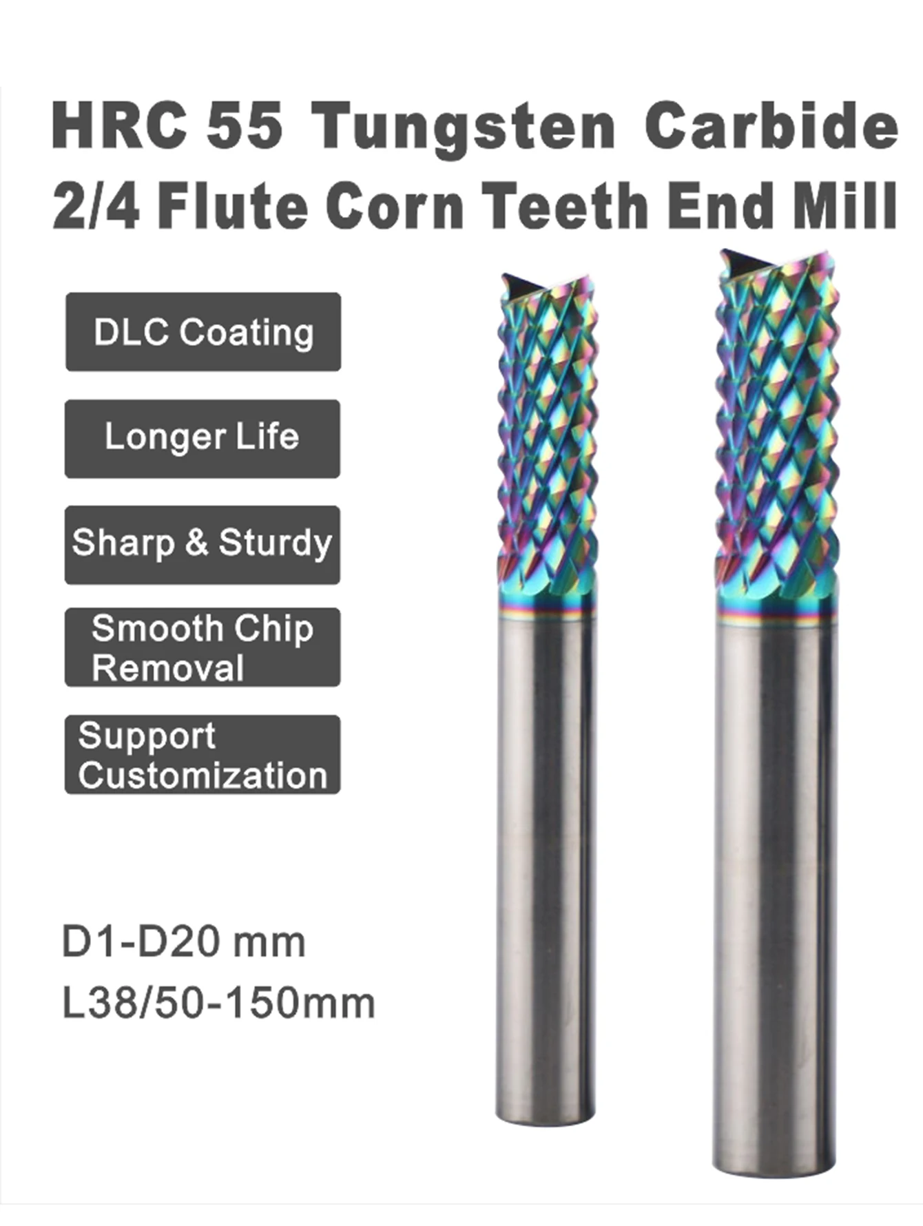 

10Pcs/Lot Multi-Color Coated Corn Cob End Mill 3.175mm Shank Diameter Right-Hand Left-Hand Carbon Fiber Processing