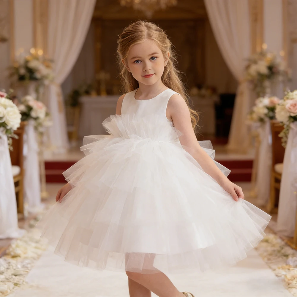 

Children's Birthday Party Dress Gown Puffy White Princess Dress Flower Child Wedding Dress Kids Girl Formal Baptismal Costume