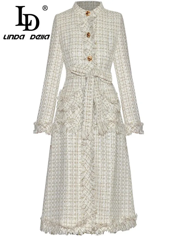 LD LINDA DELLA nuova moda cappotto da donna colletto alla coreana monopetto a maniche lunghe con lacci elegante soprabito autunnale e invernale