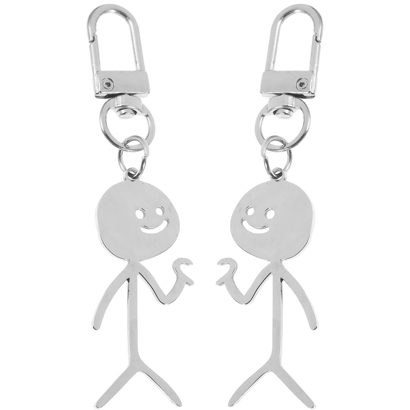 2 Pcs Cartoon Keychain Rings Chains Women Couple Gift Stainless Steel Doodle Cute Metal Purse Tag