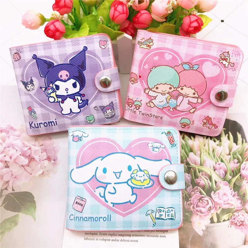 Nette Sanrio Kuromi Cinnamoroll PU Brieftasche Geldbörse Cartoon Anime My Melody Pompom Purin Schlüsselring Karte Tasche Mini Geldbörse Handtasche