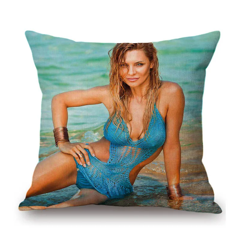 Beach Bikini Girl Sexy Model Cotton Linen Sofa Pillow Case Home Decorative  Cushion Cover Case