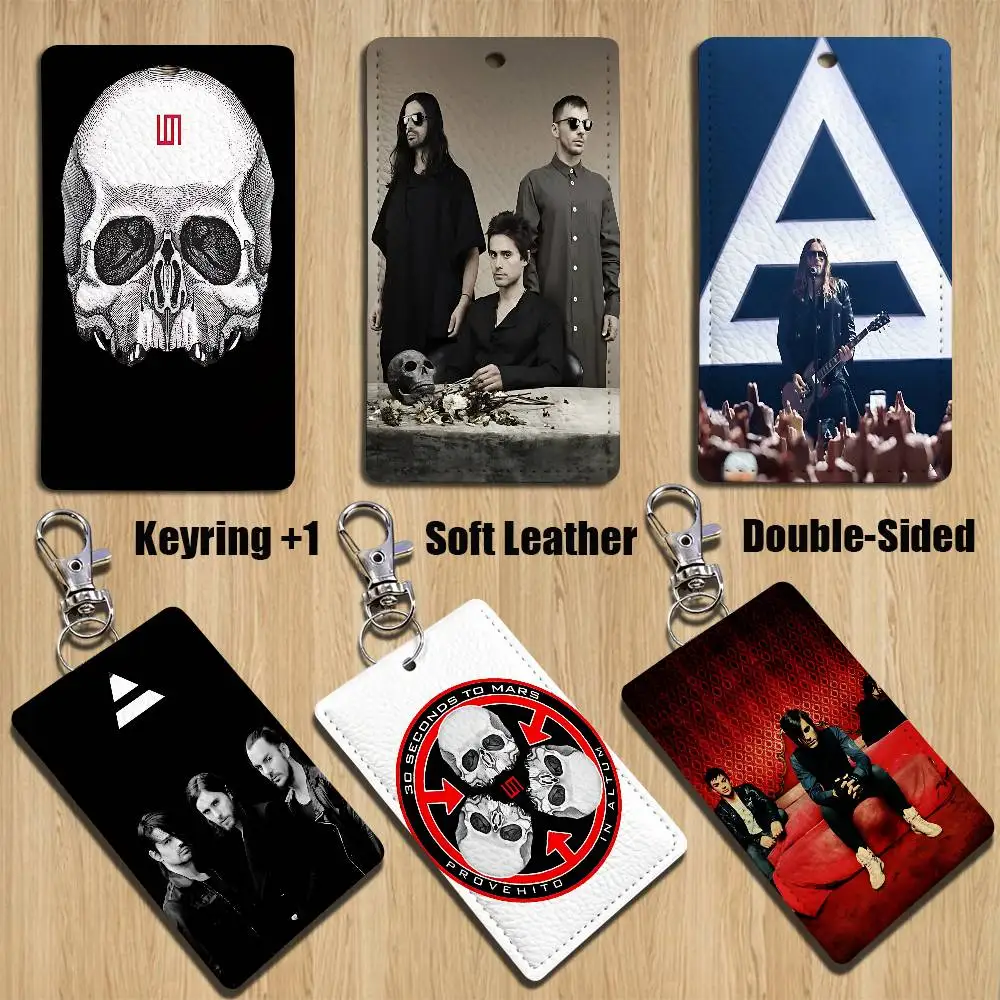 

cool 30 Second To Mars 30STM Rectangle ID Card Case Keychain Access Card Bag Key Tag Ring Leather Card Holder Key Ring Access