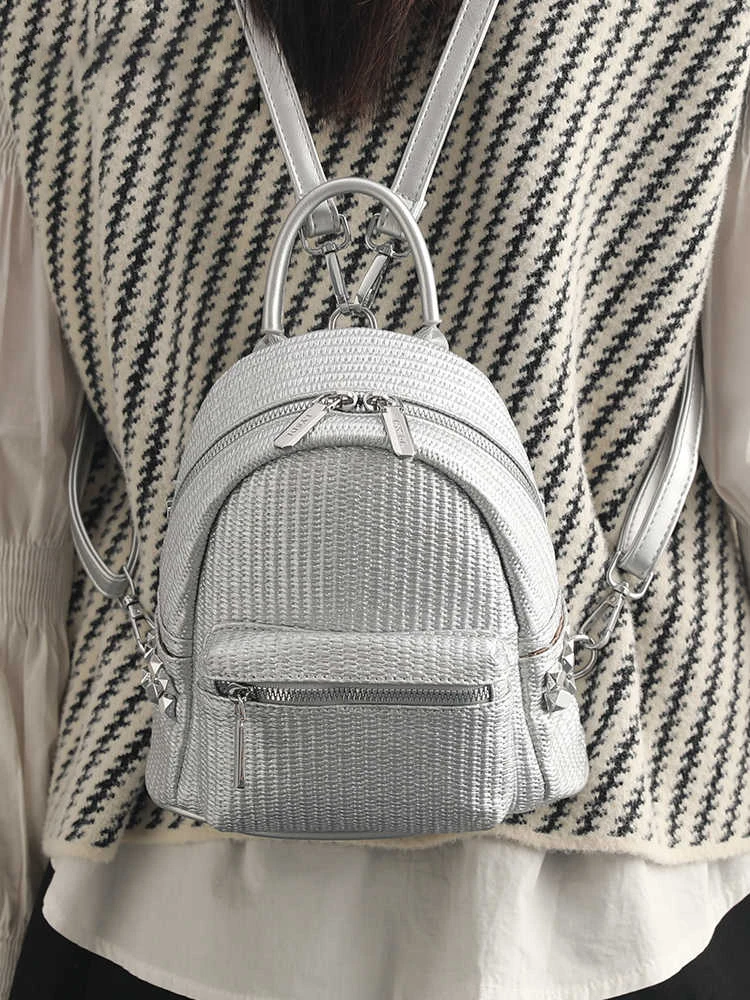 

Advanced Silver Mini Backpack for Women 2025 Summer New Trendy Versatile Student's Backpack Fashion Shoulder Messenge Bag Girl