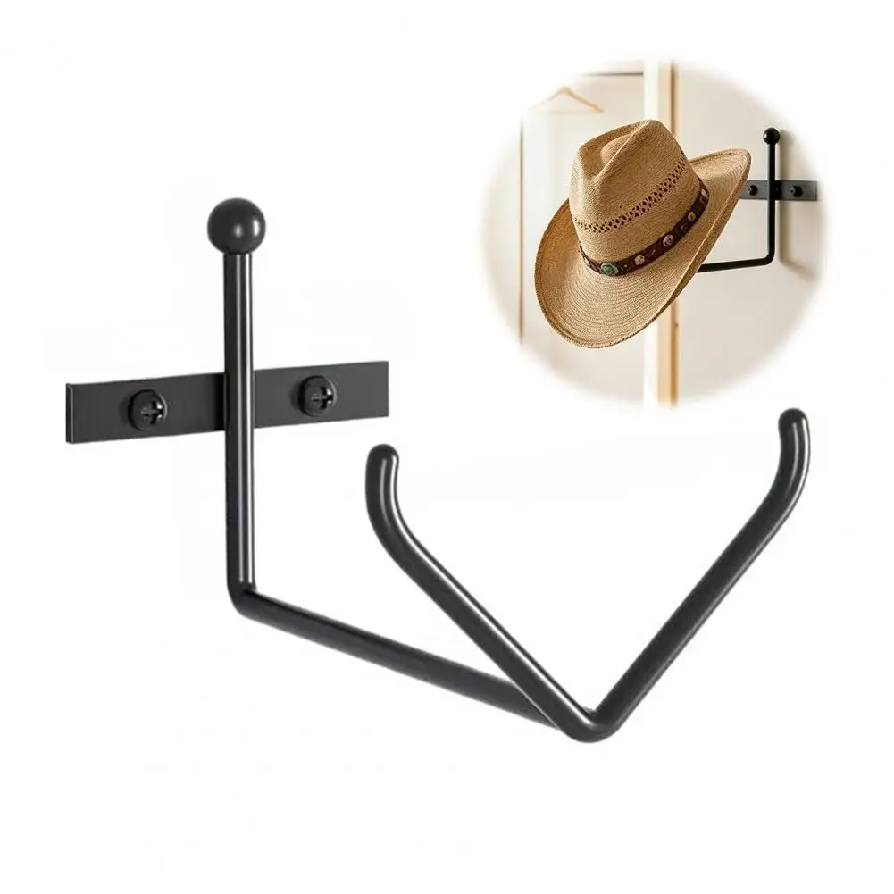 Metal V-Shape Hat Rack Wall Mount for Cowboy Baseball Hats, Heavy Duty Hat Hook, Holds Up to 20 Baseball Caps, 2-in-1 Adhesive o