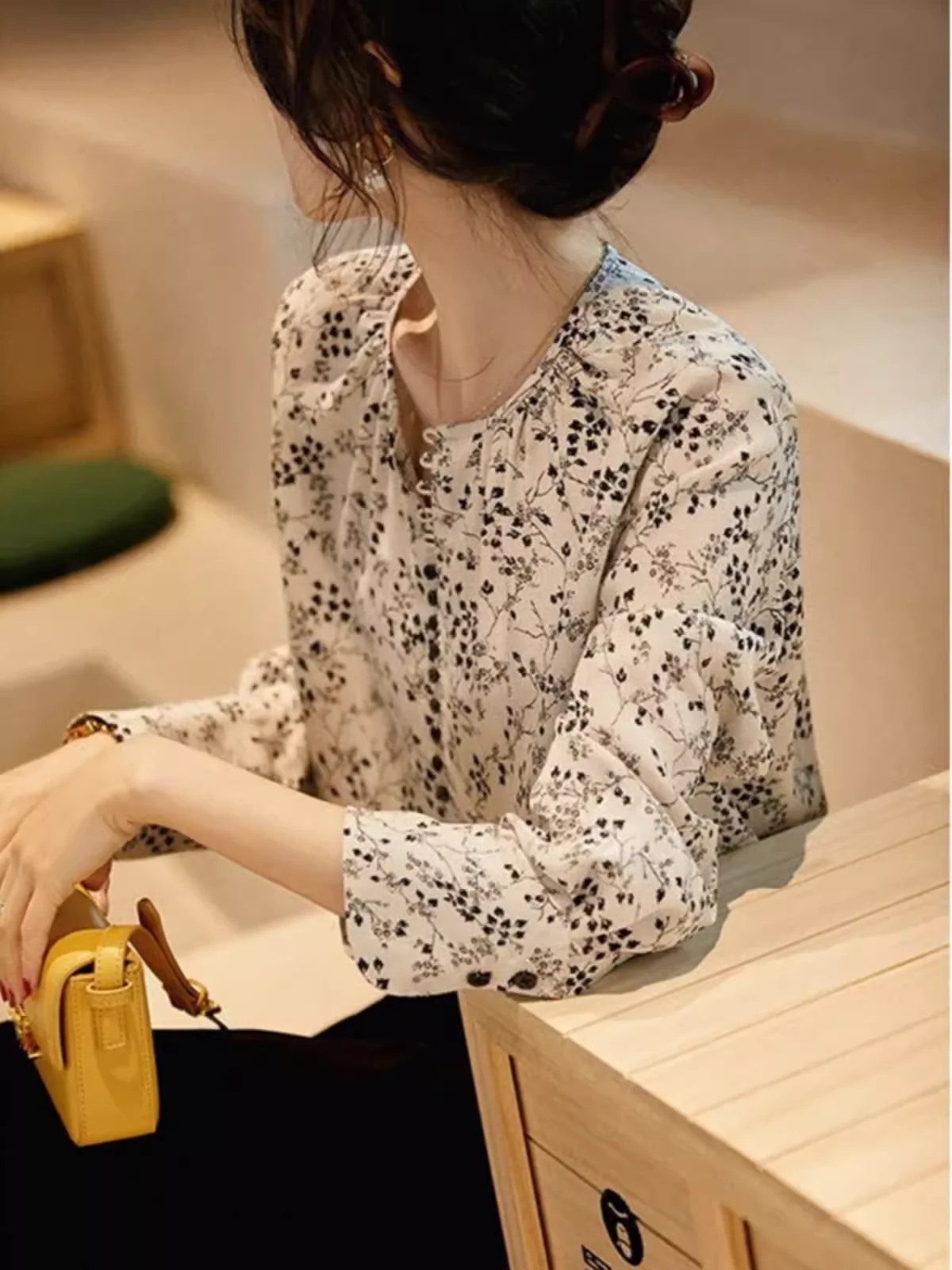 Elegant Floral Print Silk T-Shirt Long Sleeve Women's Shirt Sweet Style Straight Cut Spring Summer Fashion Tailored Clothing