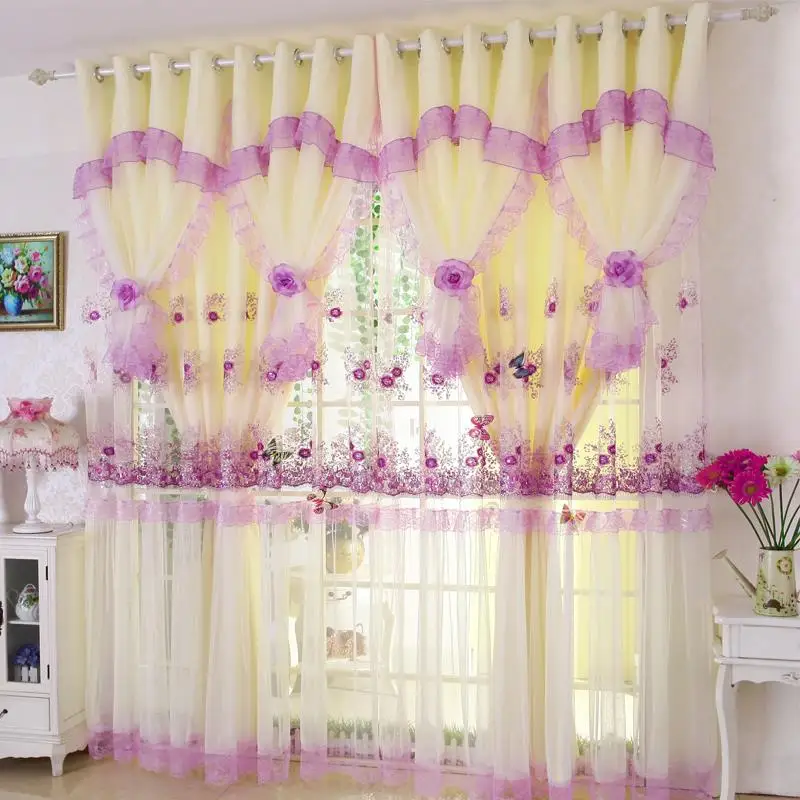Princess Style Semi Blackout Double-layer Curtain Wedding Room Curtain Festive Decoration for Bedroom Wedding Celebration
