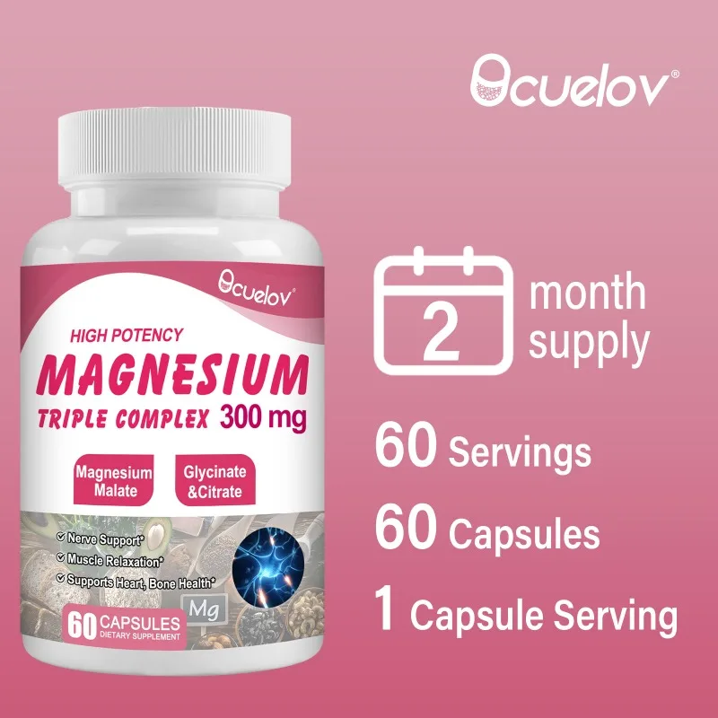 Triple Magnesium Complex, 300 Mg Magnesium (Glycinate, Malate, and Citrate) for Muscle, Nerve, Bone, and Energy