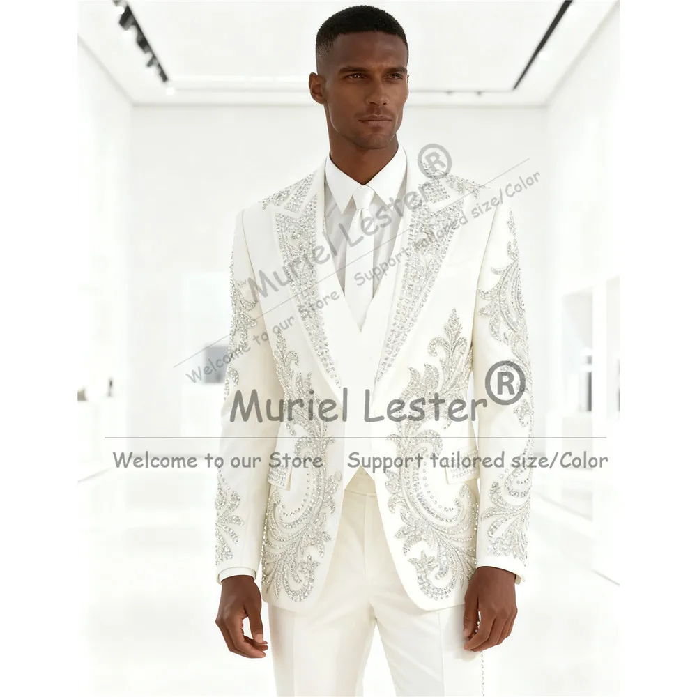 

Индивидуальный костюм с бриллиантами и камнями из бисера для мужчин, комплект из 2 предметов, пиджак с остроконечными лацканами для выпускного вечера, мужской наряд, формальный вечерние смокинг жениха, роскошный