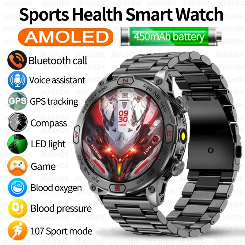 GPS Track Smart Watch Men 466*466 HD Screen Heart Rate Clock Bluetooth Call IP68Waterproof Health Sports Smartwatch For Android