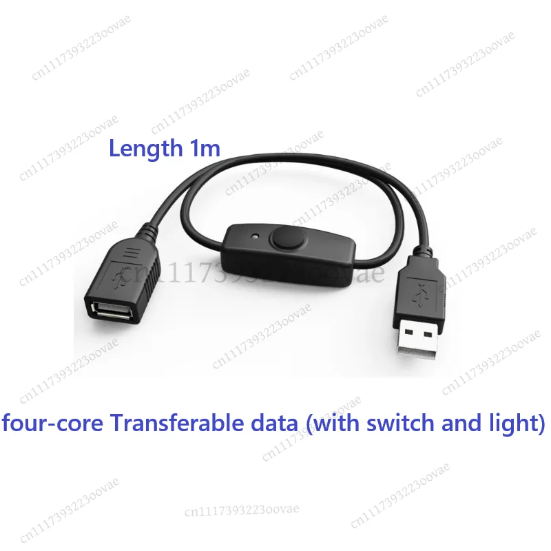 USB Power Data Switch Cable Extension Cord with Button Control and LED Indicator Light for Charging Syncing