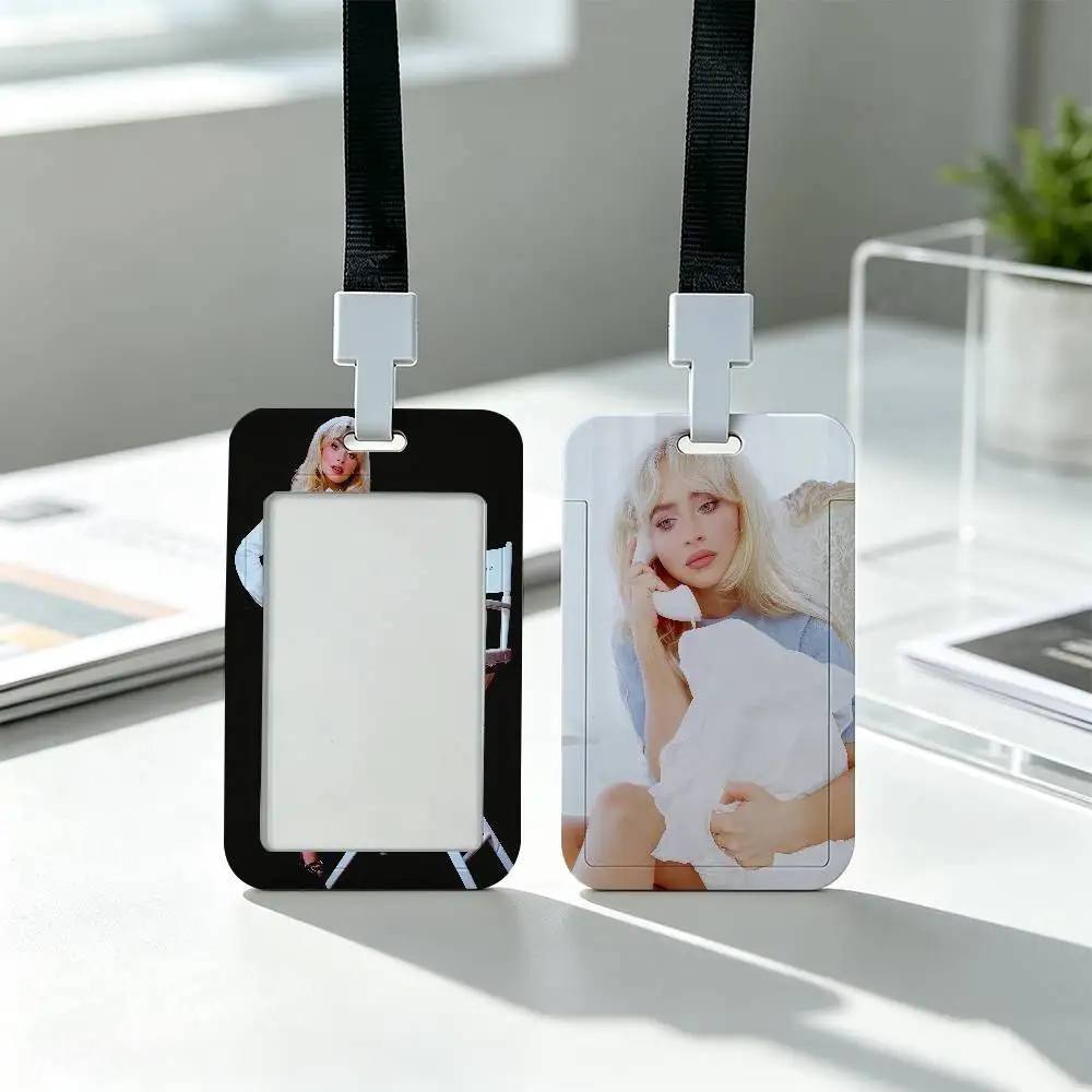 S-Sabrina C-Carpenter Singer Clear Window ID Card Holder, Business Badge Holder With Neck Lanyard, Office Work Permit Card Cover