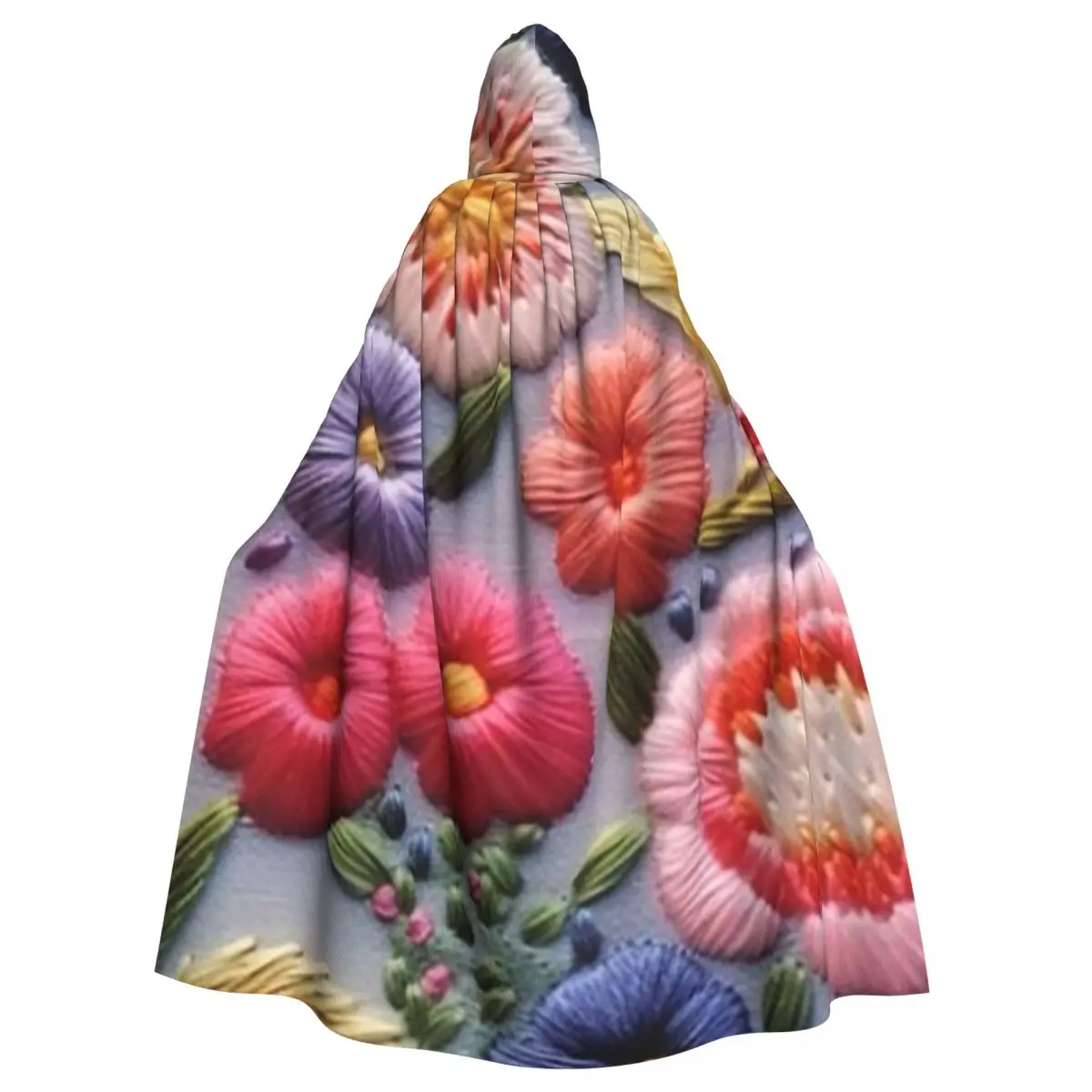 Bordado floral intrincado em tecido leve longo com capuz capa bruxa traje medieval cosplay capa halloweenparty adulto unisex