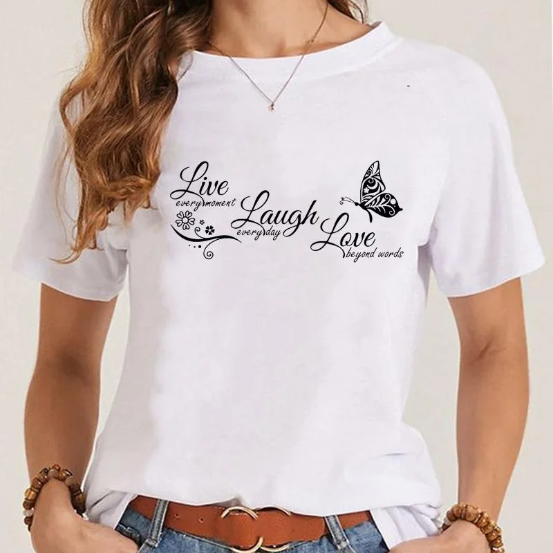 New Women's Inspirational Quote Letter Butterfly Printed T-Shirt Women's Casual Loose Shirt Summer Comfort Clothing Tops