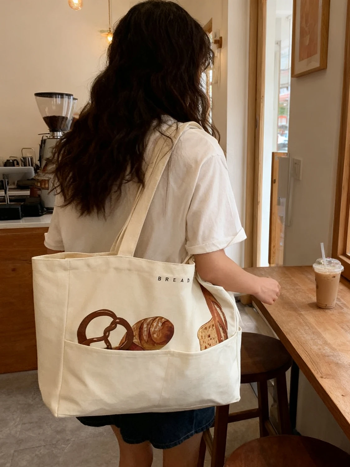 

Холщовая сумка с принтом хлеба Laid-ba, большая портативная сумка для занятий йогой и спортом, сумка для книг, корейская сумка-тоут