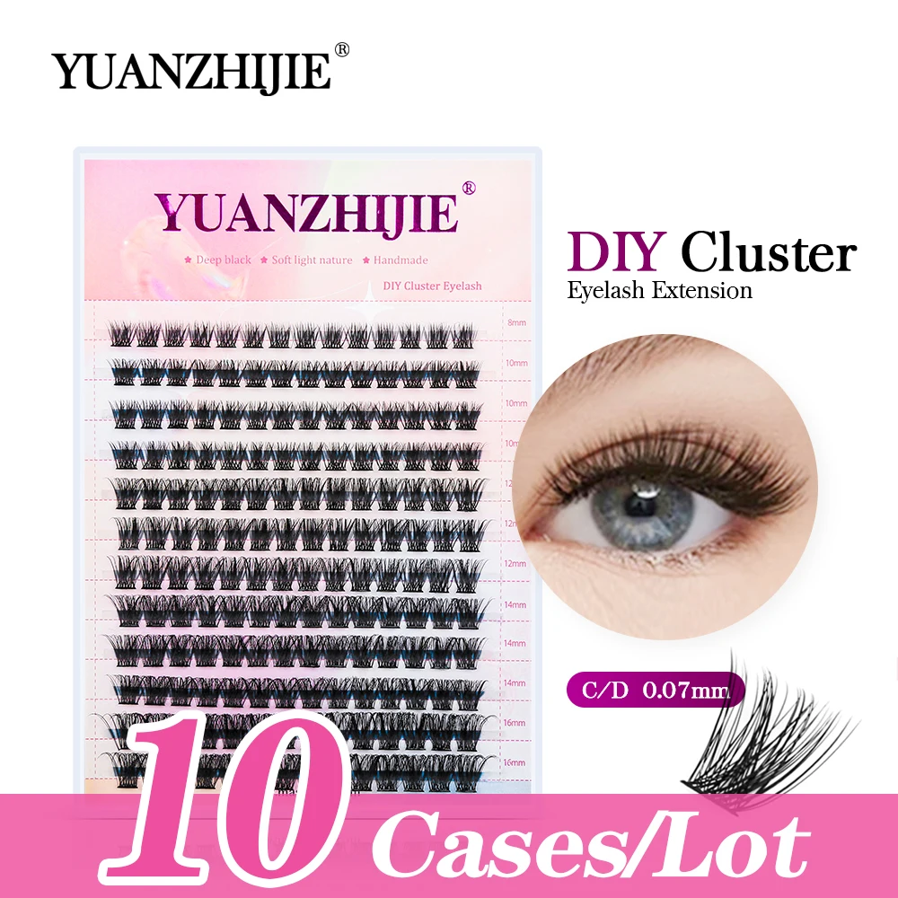 YUANZHIJIE 12 Rows DIY Clusters Eyelashes 10case/lot Portable Easy Grafting Reusable High Quality Lashes Extensions