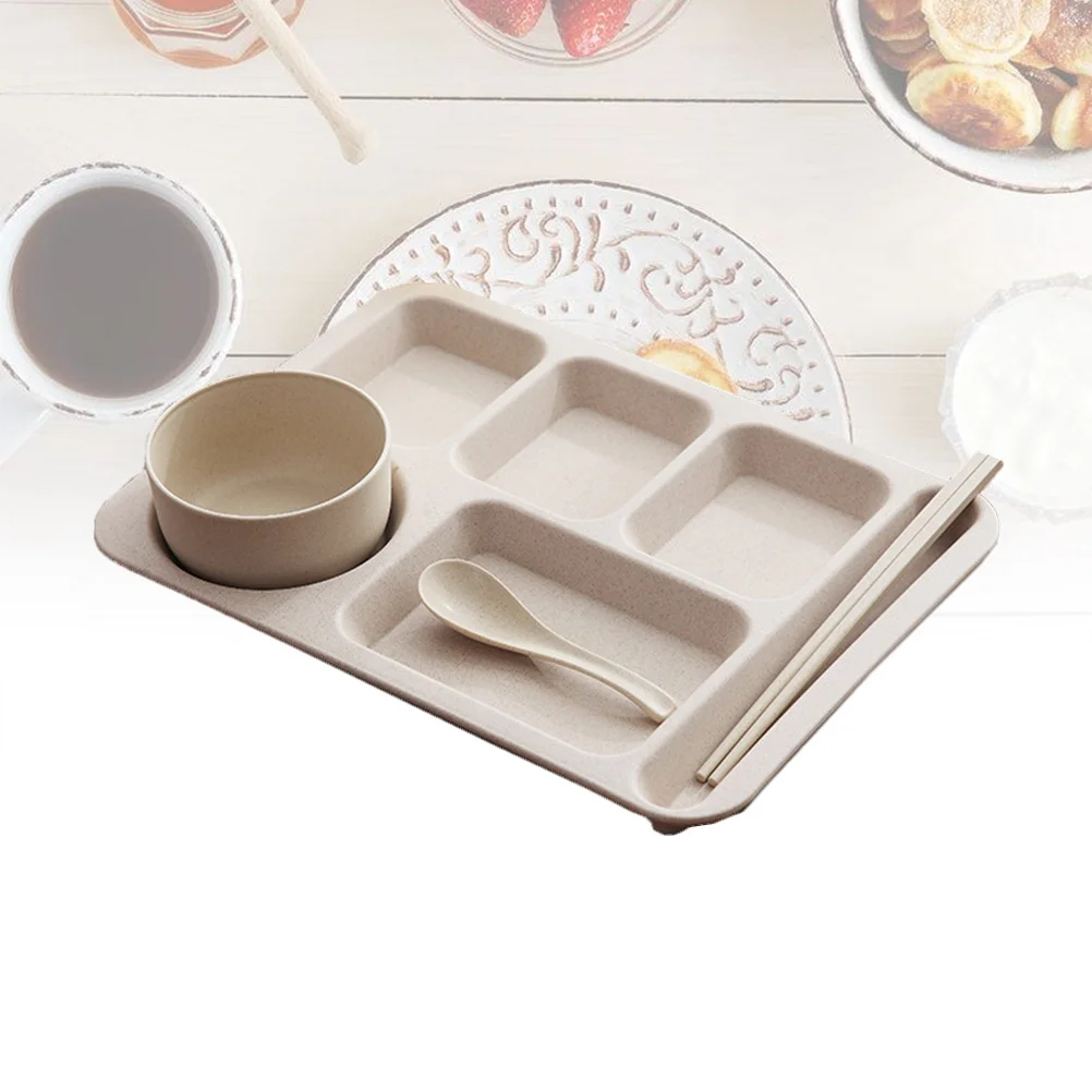 1 مجموعة 1 مجموعة صينية الوجبات السريعة الاطفال القمح القش السلطانية مجموعة أدوات المائدة شاتيربروف أطباق منفصلة للأطفال الصغار آمنة للاستخدام في غسالة الأطباق البيج #3