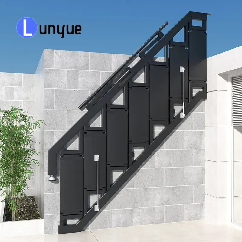 For Villa Attic Duplex Loft All Aluminum Alloy Full Welding Wall Mounted Folding Ladder with Armrest Simple Design